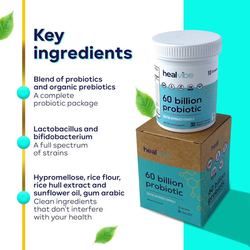 probiotics 60 Billion CFU, 30 Count, 10 Strains, 99.5% Biodegradable Plant-Based Plastic and Paper Packaging, Organic Prebiotics, Professional Gra...
