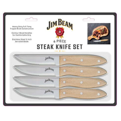 Jim Beam Steak Knife Set (4 Pack), JB0165, 10", Brown...