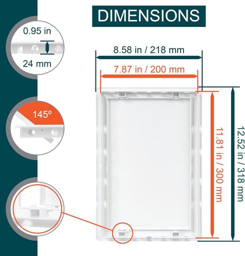 8" x 12" White Plastic Access Panel. Service Shaft Door Panel. Plumbing, Electricity, Heating, Alarm Wall Access Panel for Drywall. Bathroom Servi...