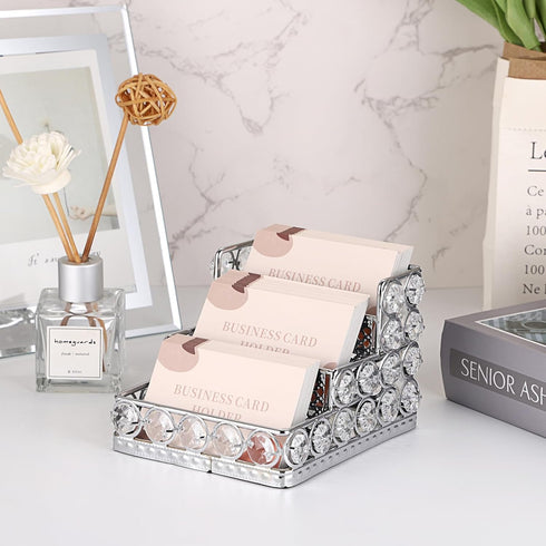 Hipiwe Crystal Business Card Holder 3 Tier Bling Name Cards Office Desk Desktop Table Top Organizer Luxury Mirrored Business Card Display Stand, F...