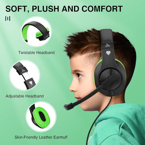 ShinePick Kids Headphones, Over-Ear Girls Boys Gaming Headphones with Microphone and Volume Control for Kids Teens Online School, Travel (Green)...