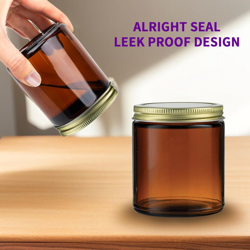 8 Oz Glass Jars with Lids,12 Pack Amber Glass Jars with Lids, Small Canning Jar, Candle Jars for Making Candles, Food Storage, Spices, Herbs, Home...