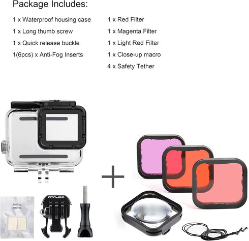 Waterproof Housing Case with Diving Filters for GoPro Hero 5 6 7 Black Hero (2018) Cameras - 45M Underwater Diving Housing Shell with Red/Light Re...
