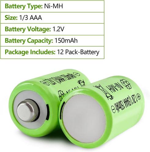 JINTION 1/3 Rechargeable AAA 150mAh Button Top NiMH Battery Replacement batteries for Solar Lights Battery, Outdoor Solar Garden Art Light Battery...