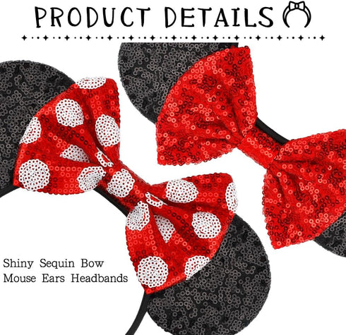 Mouse Ears,Mouse Ears Headband,Halloween Headbands for Women,2 Pcs Mouse Ear Costume Headbands for Christmas Birthday Party,Shiny Sequin Bow Mouse...