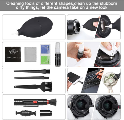 18-in-1 Professional Camera Cleaning Kit for Most DSLR Cameras (Canon, Nikon,Sony), with Air Blower/Cleaning Pen/Detergent/Cleaning Cloth/Lens Bru...
