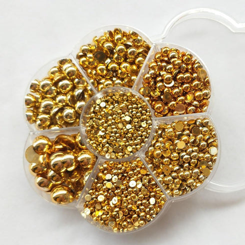 Chenkou Craft 3000PCS 7 Sizes (2.5/3/4/5/6/8/10mm) 1 Box Gold Round Flatback Imitation Half Pearls Bead Loose Beads Gem (Gold Half Ball)...