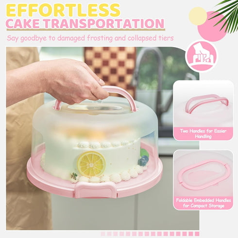 Ohuhu Cake Carrier, BPA-Free Cake Holder Storage Container Cupcake Carrier Keeper - Cake Stand with Lid 2 Handles Portable Round Two Sided Base fo...