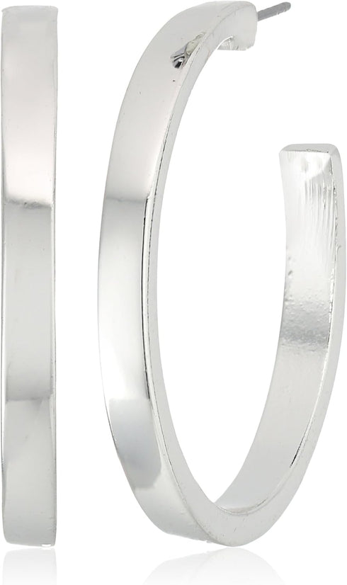 GUESS "Basic" Silver Logo Open Hoop Earrings...