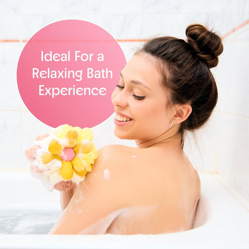 Bath Loofah Sponge- Mesh Pouf Flower Shaped Body Scrubber, Duo Pack – Exfoliating Shower Sponge for Women, Gift in Beauty Bathing Accessories...