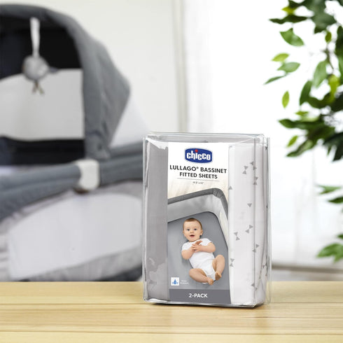 Chicco LullaGo Bassinet Sheets - Grey Triangle 2-Pack | Grey...