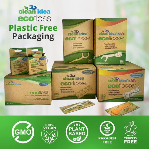 Ecofloss 6x25m Dental Floss - Charcoal Mint - Bamboo Floss, Unwaxed Dental Floss, Natural Floss, Floss Refill, Organic Floss, Wax Floss, Biodegrad...