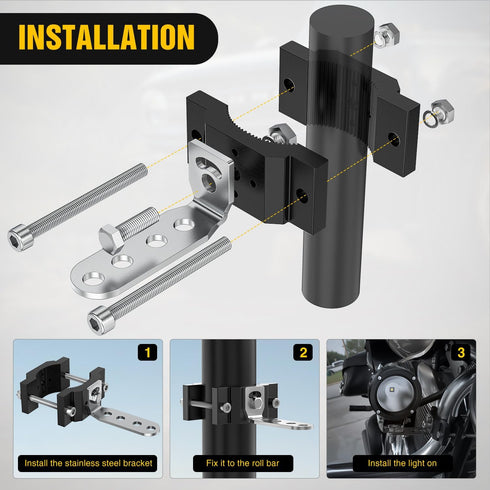Nilight Motorcycle Light Bar Tube Clamp Bracket Fit from 0.7 to 2Inch Round Tube Mounting Brackets Offroad LED Light Pods Front Fork Lights Roof R...