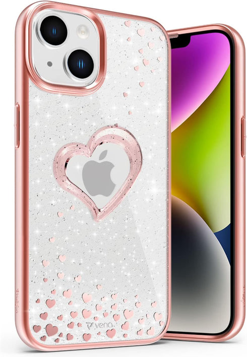 VENA vLove Glitter Clear Case Compatible with Apple iPhone 14/13 (6.1"-inch), Heart Shape (Magsafe Compatible) Dual Layer Slim Hybrid Clear Bumper...