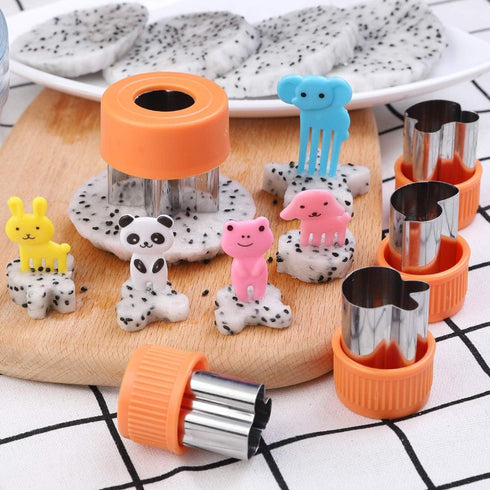 Vegetable Cutters Shapes Set, 20pcs Stainless Steel Mini Cookie Cutters, Vegetable Cutter and Fruit Stamps Mold + 20pcs Cute Cartoon Animals Food ...