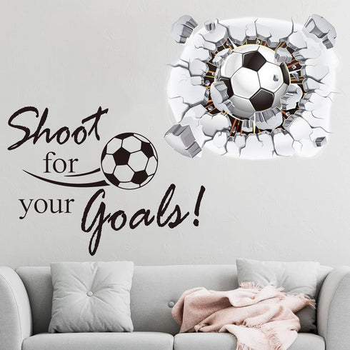 Soccer Wall Decal 3D Soccer Wall Decor Stickers for Room Decor Football Stuff Shoot for Your Goals Football Sticker for Kid Boy Bedroom Art Decora...