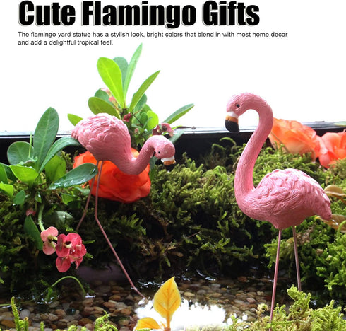 Pink Flamingo Yard Ornament Stakes, 4pcs Mini Lawn Plastic Flamingo Statue with Metal Legs for Sidewalks, Outdoor Garden, Luau Party, Tropical Par...