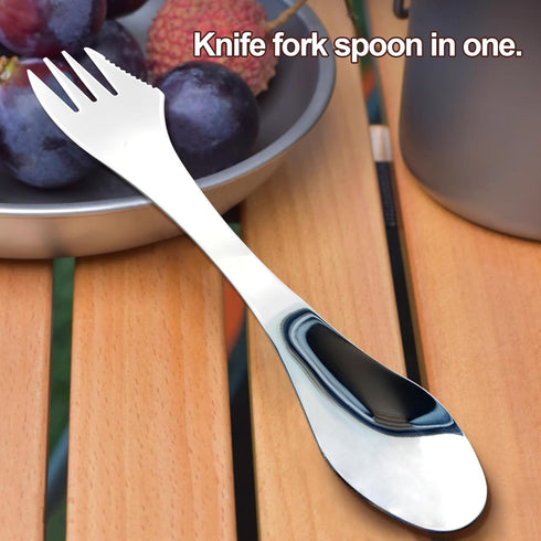 2pcs Stainless Steel 3 in 1 Spork Camping Cutlery, Knife, Spoon, Fork Cutlery Combo for Camping, Hiking, Fishing and Any Outdoor Activities...