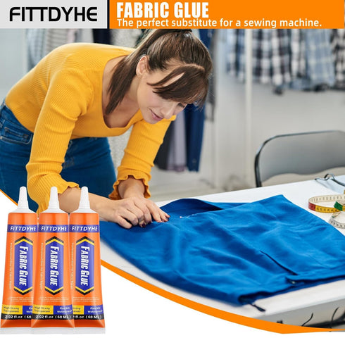 3Pcs Fabric Glue Permanent, 60 ML Washable Clear Clothing Glue, Super Fabric Glue for Rhinestones, Patches, Clothes, Denim, Leather, Polyester, Fa...
