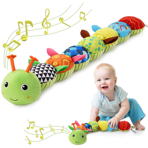 Baby toys 0 to 12 months, Musical Stuffed Animal Activity Soft Toys with Multi-Sensory Crinkle, Rattle and Textures, Infant Tummy Time Toys for Ne...
