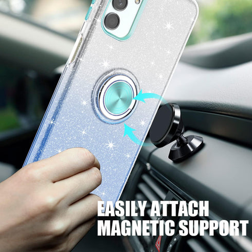 TJS Compatible for Samsung Galaxy A13 5G Case, Galaxy A04S Case, with Tempered Glass Screen Protector, Metal Ring Magnetic Support Kickstand Tone ...