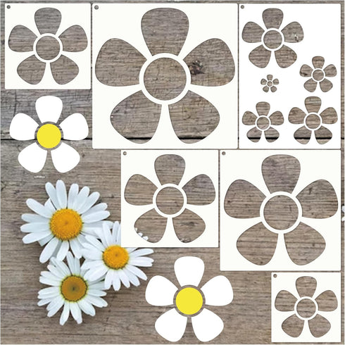 Flower Stencils for Painting on Wood, 11.8 inch Floral Daisy Stencils for Crafts Reusable Wood Burning Drawing Art Spring Paint Stencils for Wall ...