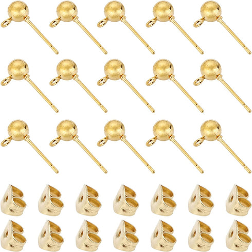 150Pcs Ball Post Earring Studs for Jewelry Making,Earring Studs Ball Post Earrings with Loop with 200Pcs Butterfly Earrings Back Replacements for ...