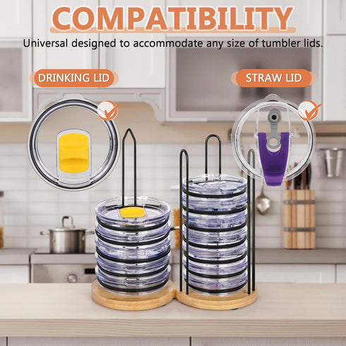 Tumbler Lid Organizer, 2 IN 1 Stacking Tumbler Lid Holder Vertical Storage for Up to 20 Lids, Space-Saving Design Cup Lid Organizer Storage Rack f...