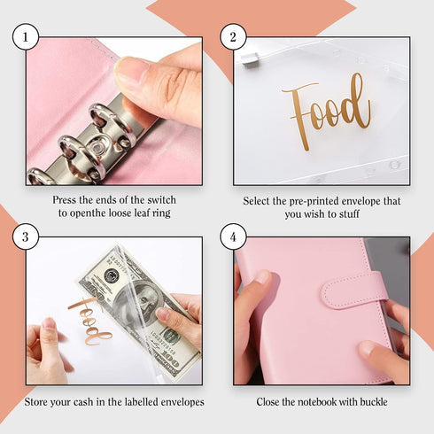 SOUL MAMA Budget Binder with Zipper Envelopes - Pink Money Organizer for Cash, A6 Binder Cash Envelopes for Budgeting, Money Saving Binder with Ro...