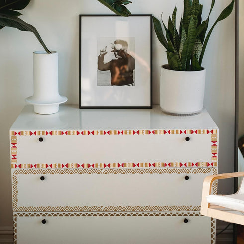 FINGERINSPIRE Mudcloth Elements Pattern Stencil 8.3x11.7inch Tribal Borders Drawing Template African Boho Floral Frame Stencils for Painting on Wo...