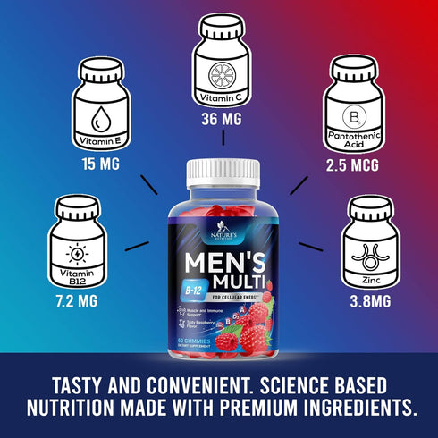 Nature's Multivitamin for Men Gummies - Berry Flavored Mens Multivitamins Daily Supplement with Vitamins A, C, D, E, B6, B12, & Zinc - Gummy Vitam...