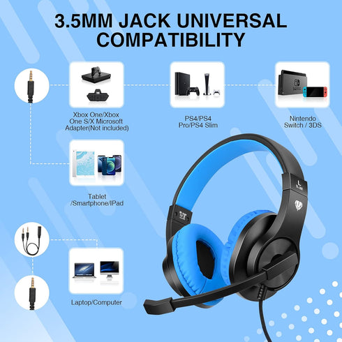 ShinePick Kids Headphones, Over-Ear Girls Boys Gaming Headphones with Microphone and Volume Control for Kids Teens Online School, Travel?Blue?...