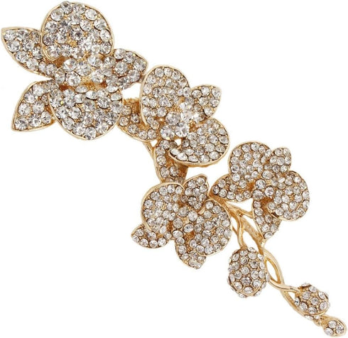 EVER FAITH Austrian Crystal 5 Inch Flower Orchid Branch Banquet Prom Plant Pendant Brooch...