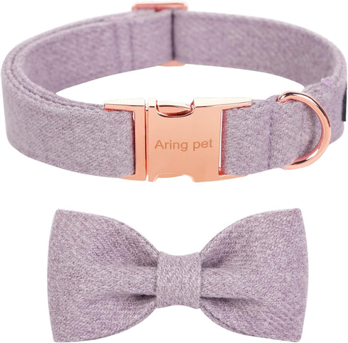 ARING PET Girl Dog Collar-Cotton Lavender Dog Collar with Bow, Adjustable Bowtie Dog Collars Pet Collars Gifts with Metal Buckle...