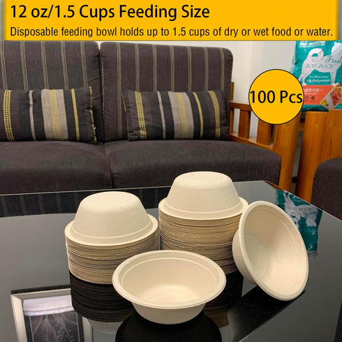 JETKONG 12 oz/1.5 cup Disposable Dog Bowls 100pk, 100% Compostable Pets Feeding Bowls Paper Dog Travel Bowls Great for Dry and Wet Dog Food or Wat...
