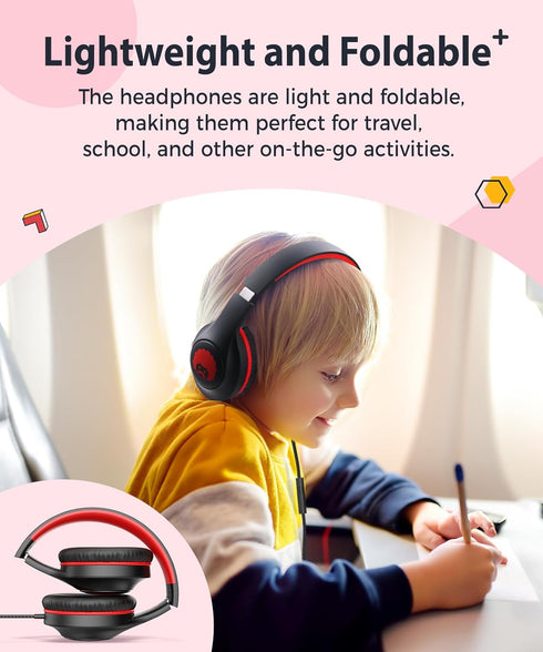 rockpapa C24 On-Ear Wired Headphones with Microphone,Lightweight Foldable Corded Headphones with No-Tangle Cord of 3.5mm Jack,Stereo Bass Headphon...