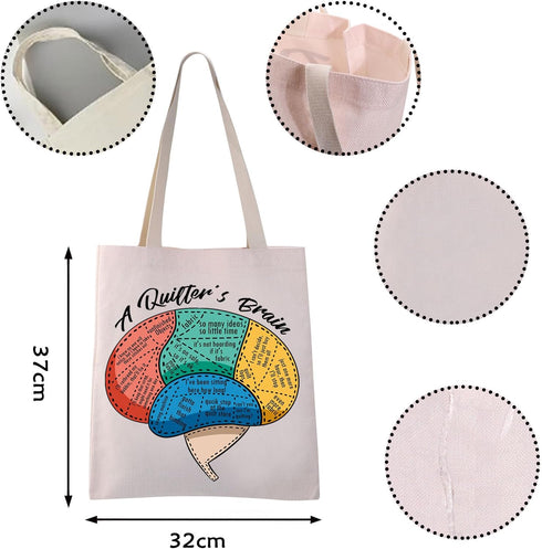 Quilter Tote Bag Funny Quilter Gifts for Quilting Lovers Supplies Bag Quilt Lovers Gift Shopping Bag A Quilter's Brain...