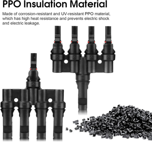 4 to 1 Solar Panel Connectors T Branch Connectors Cable Splitter Coupler 1 Male to 4 Female (M/4F) and 1 Female to 4 Male (F/4M) for Parallel Conn...