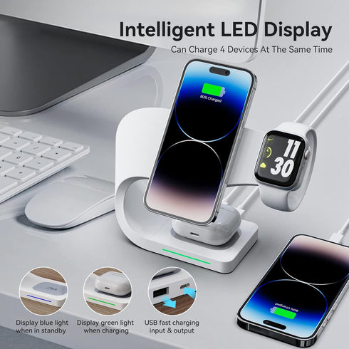 AMLINK 4 in 1 Wireless Charger, Magnetic Wireless Charging Station for iPhone 15/14/13/12/Pro/Max/Plus, Fast Charging Stand Dock for Apple Watch 8...