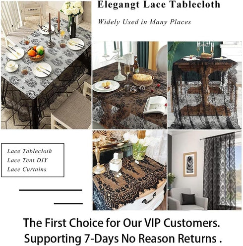 ShinyBeauty Lace Tablecloth Rectangle 60''x120'' Black Lace Party Tablecloth Rustic Floral Lace Table Cloth Vintage Lace Overlays Tea Party Tablec...