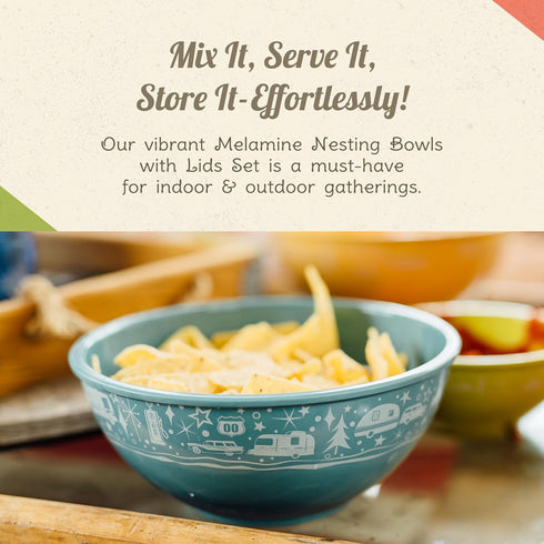 Melamine Bowls with Lids - 4 BPA Free Nesting Bowls with (New and Imporved) Lids Set for Indoor & Outdoor Dining - Sturdy, Lightweight, & Top Shel...
