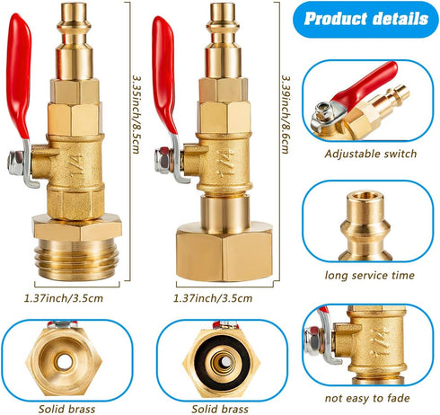 2PCS Brass RV Winterize Blowout Adapter, 1/4 Inch Male Quick Connecting Plug &3/4 inch Male GHT Thread &1/4 Inch Ball Valve with 2 Pcs Washers for...