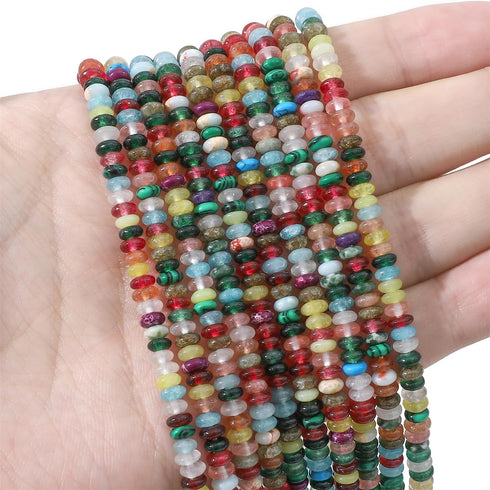 Natural Mix Colored Disk Stone Beads 4x2mm 160pcs Rondelle Loose Semi Gemstone Beads for Jewelry Making Design...