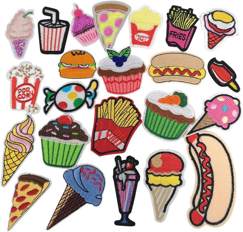 Libiline Random 24PCS Mix Fries Bread Sandwish Cake Drink Sew-on Iron-on Patch Dress Embroidered Appliques Patches (Cake Bread Fries)...