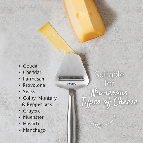 Boska Stainless Steel Cheese Slicer - Copenhagen For All Types of Cheese - Multi-Functional Cheese Slicer - Handheld Slicer - Silver Non-Stick - D...