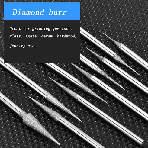 10 Pcs Diamond Burr - 3/32'' Shank Cone Shape Diamond Burs Stone Carving Bits for Rotary Tools includes Dremel (D Type)...