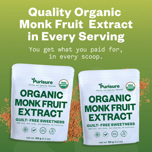 Organic Monk Fruit Sweetener, 125g (4.41oz), No Fillers Pure USDA Organic Monk Fruit Extract Powder with No Aftertaste, Zero Calorie & Zero Carbs,...