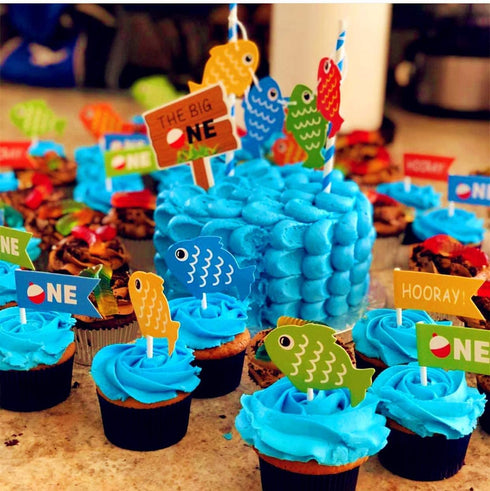 JeVenis The Big One Cake Topper Fishing Cupcake Topper Ofishally One Cupcake Topper Fishing Decoration Supplies...