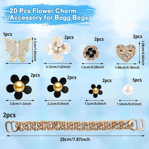 ROPCIA Charms for Bogg Bag,Pearls and Butterfly Flowers for Bogg Bag Accessories Charms Compatible with Simply Southern Beach Bag Tote, Insert for...