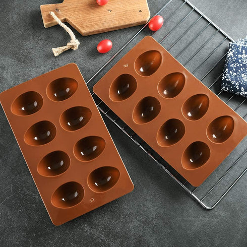 8 Cavity Silicone Egg Pan, Egg Tray, Egg Shape Ice Tray, Silicone Baking Supplies for Cake Decorating, Chocolate, Candy, Jello, Baking Pan for Muf...